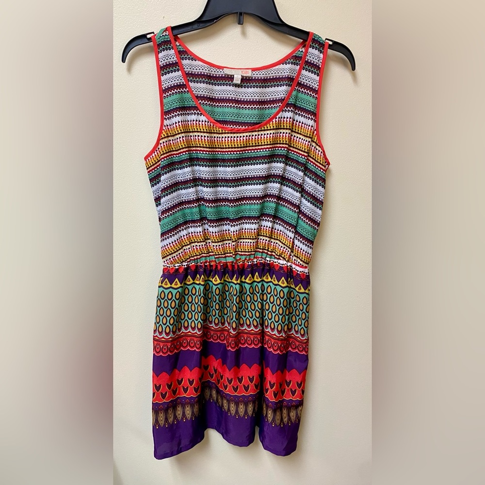 GB Gianni Bini Dress Womens Large Red Multicolor Boho Abstract Sleeveless